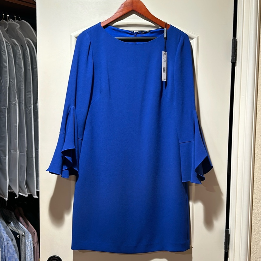 Elie Tahari Stunning Blue Dress with Bell Sleaves